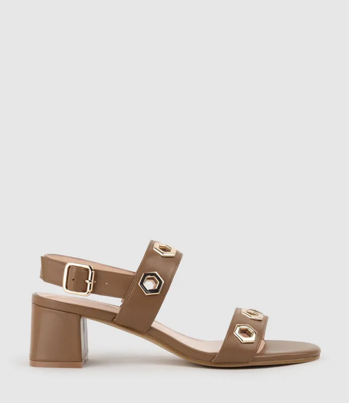 SIRELLE50 Sandal with Geometric Hardware in Tan sold by Edward Meller