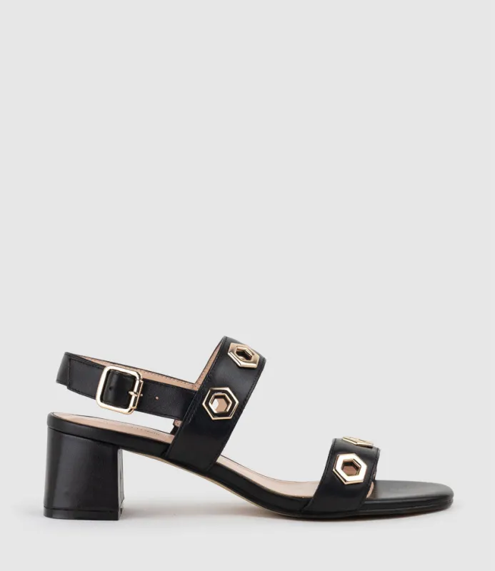 SIRELLE50 Sandal with Geometric Hardware in Black sold by Edward Meller