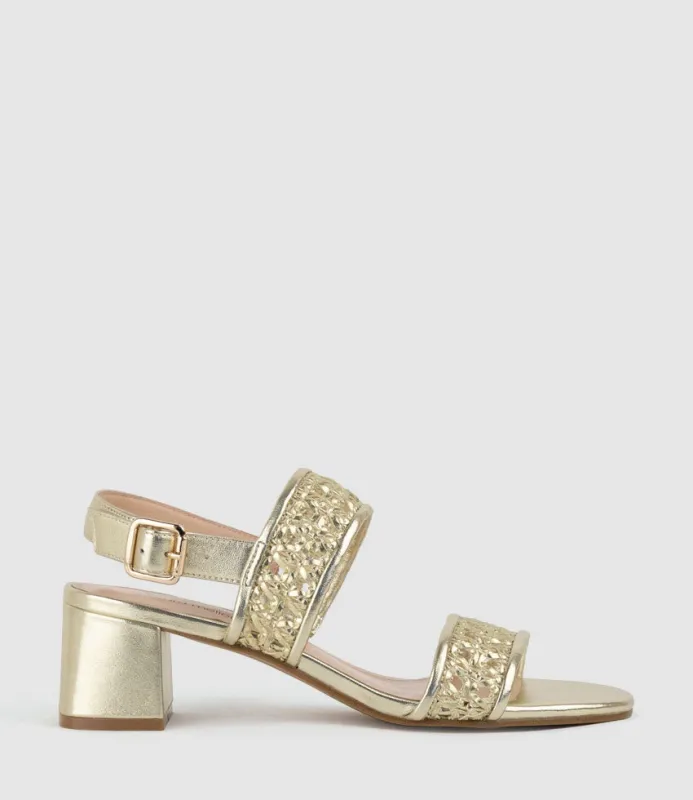 SIMONE50 Two Strap Weave Sandal in Pale Gold sold by Edward Meller
