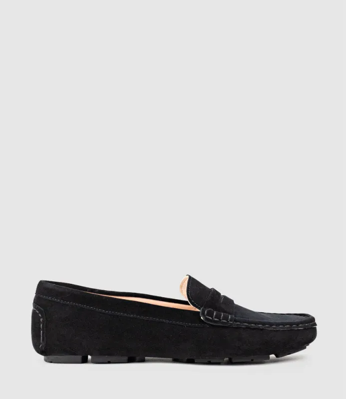 GRACEY Driving Moccasin in Black Suede sold by Edward Meller