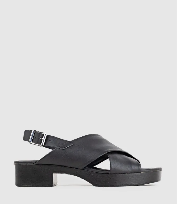 SHALE Crossover Sandal on Unit in Black sold by Edward Meller