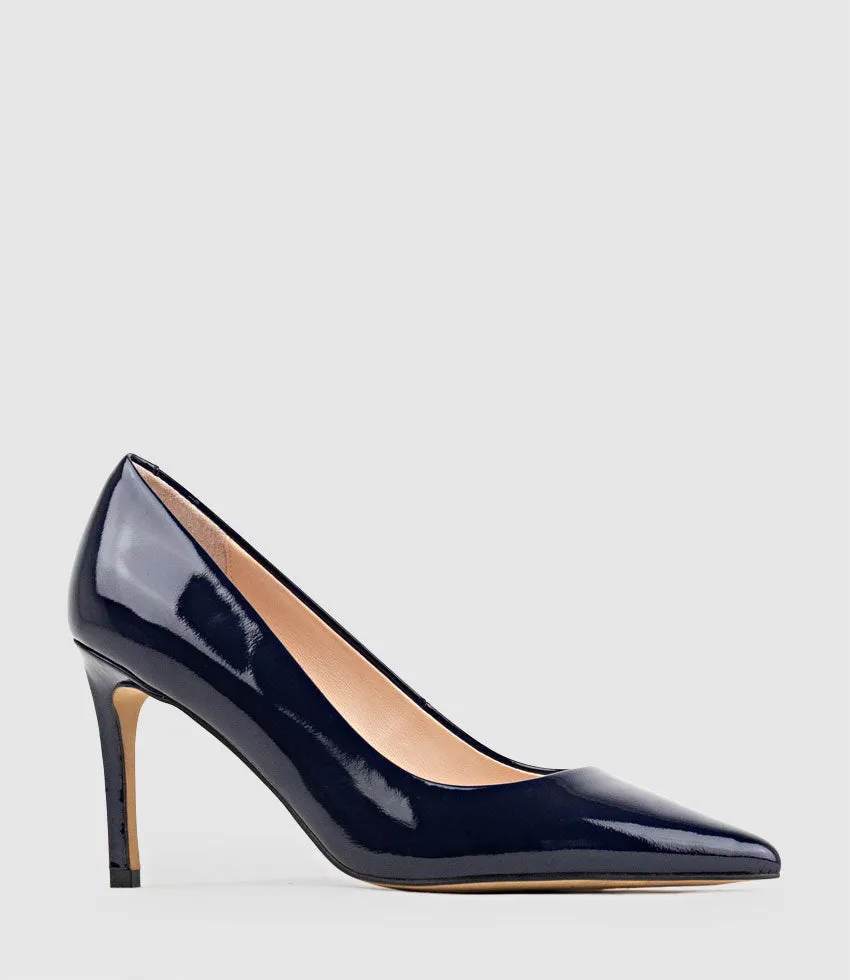 AISHA85 Pointed Pump in Navy Patent sold by Edward Meller product image thumbnail 2