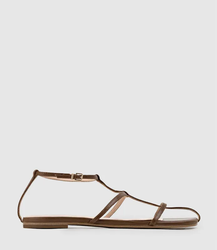 SOLACE Fine Strap Sandal in Brandy sold by Edward Meller