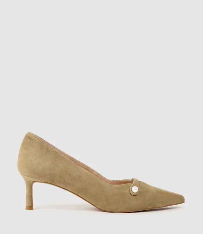 AVERE55 Choked Pump in Cashew Suede sold by Edward Meller
