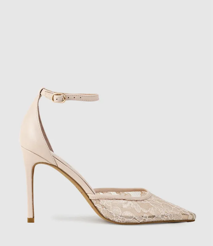 ALICE100 Stiletto Lace Pump in Nude sold by Edward Meller