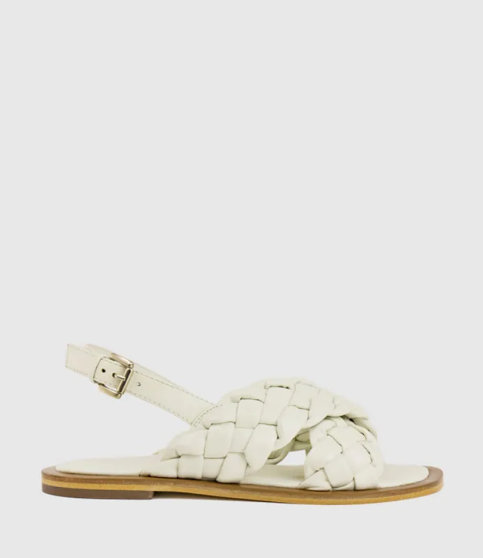 SADIRA Woven Crossover Sandal in White sold by Edward Meller