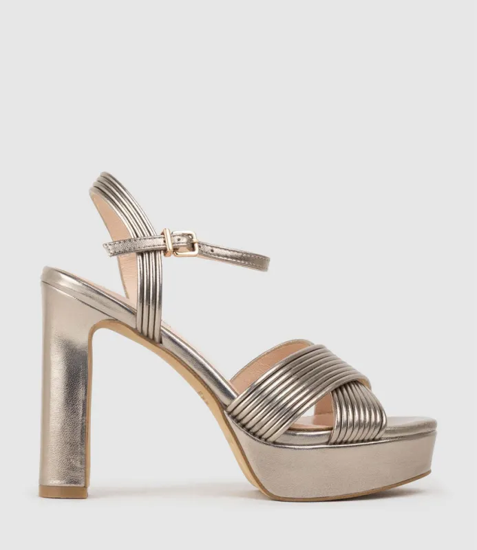 SORROW110 Tubed Crossover Platform Sandal in Pewter sold by Edward Meller