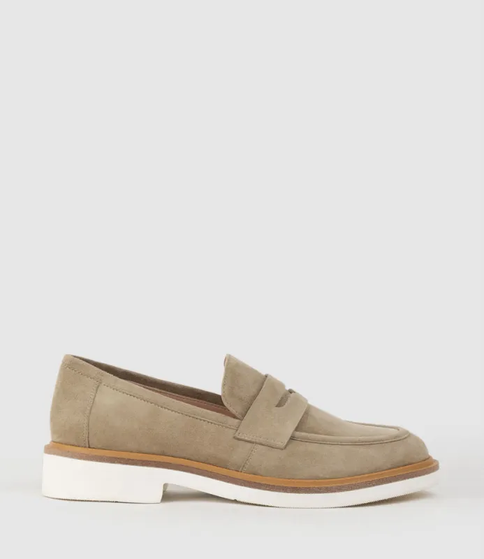 GALIA Loafer with Keeper in Sahara Suede sold by Edward Meller