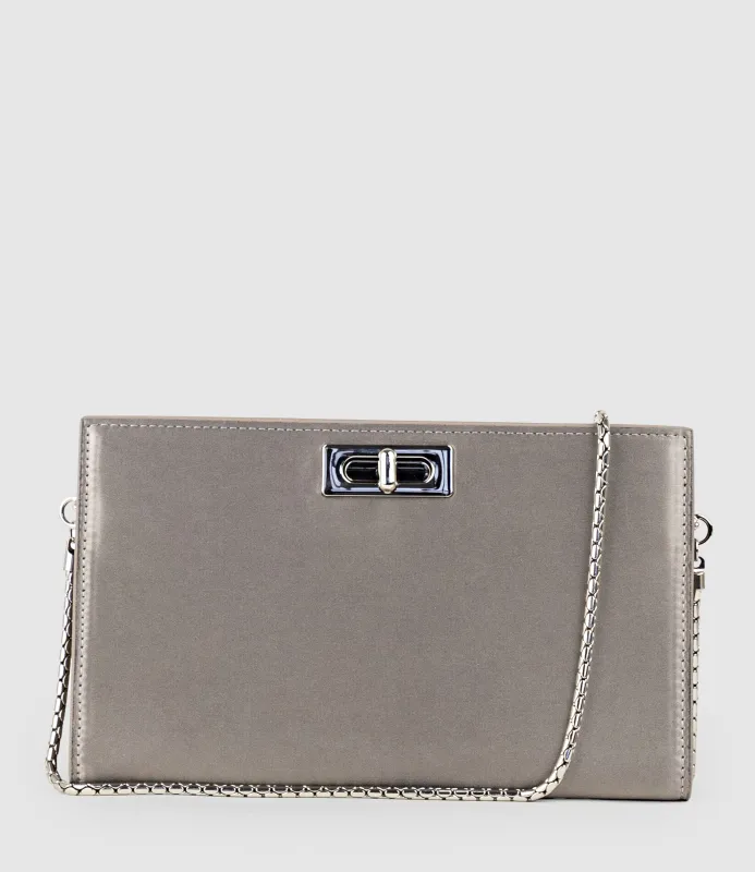 NAYLA Bag with Twist Hardware in Pewter Silk made by Edward Meller