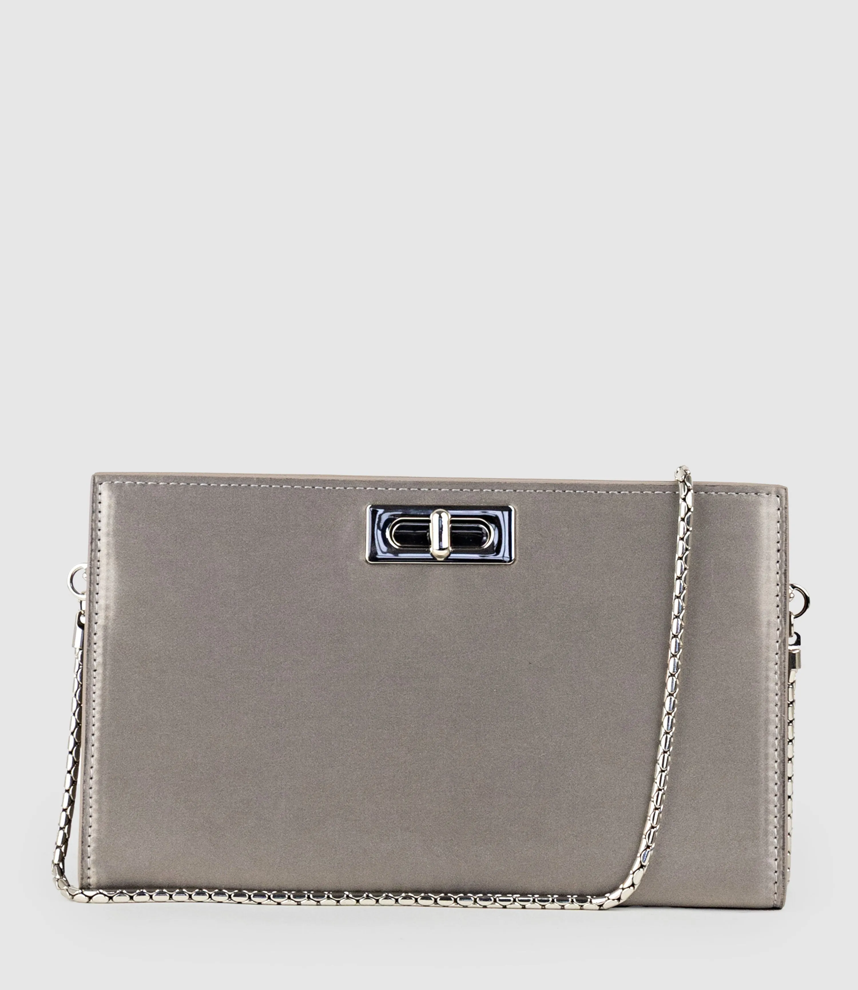 NAYLA Bag with Twist Hardware in Pewter Silk sold by Edward Meller