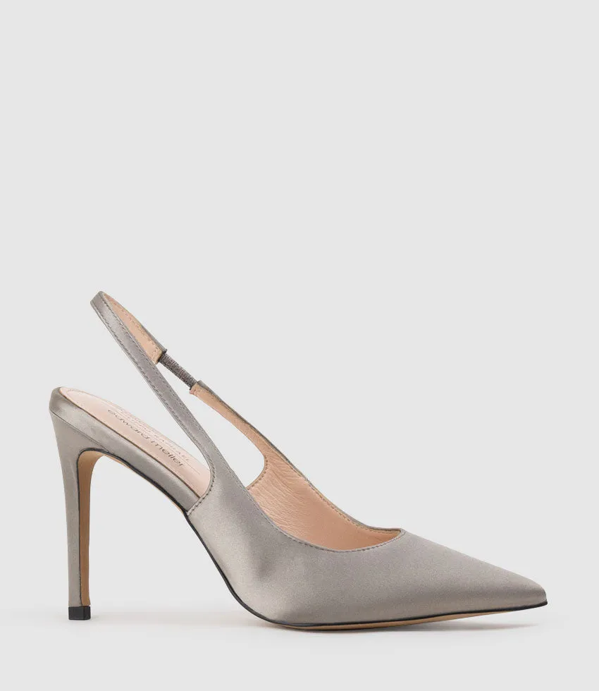 ANDREA100 Stiletto Slingback Pump in Pewter Silk sold by Edward Meller product image thumbnail 2