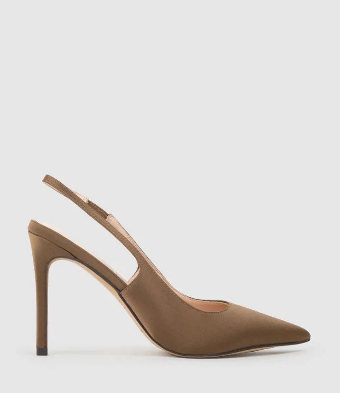 ANDREA100 Stiletto Slingback Pump in Bronze Silk sold by Edward Meller