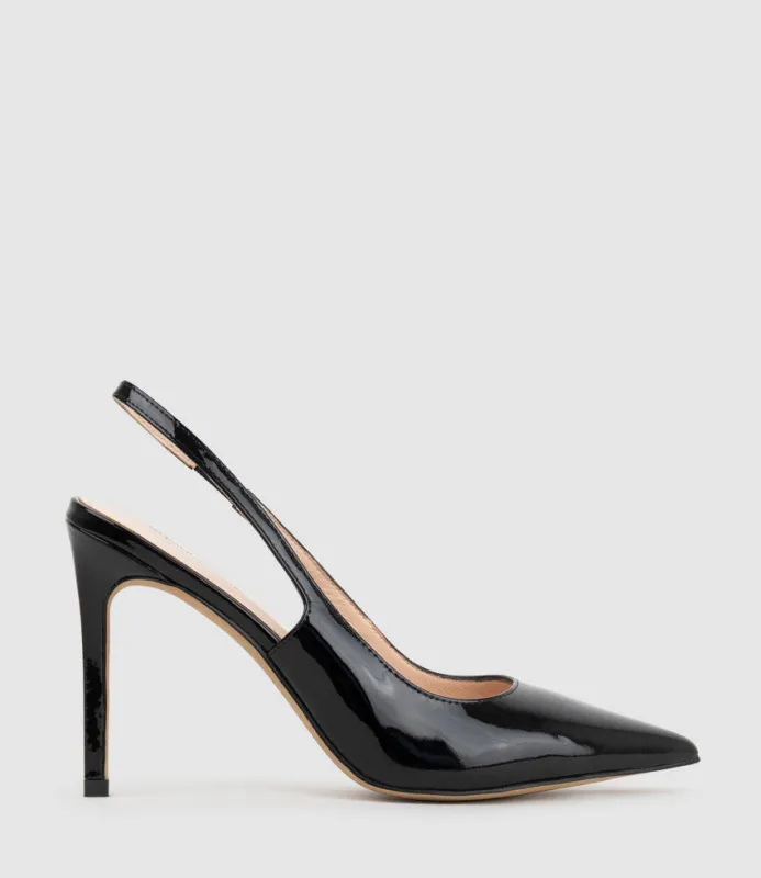 ANDREA100 Stiletto Slingback Pump in Black Patent sold by Edward Meller