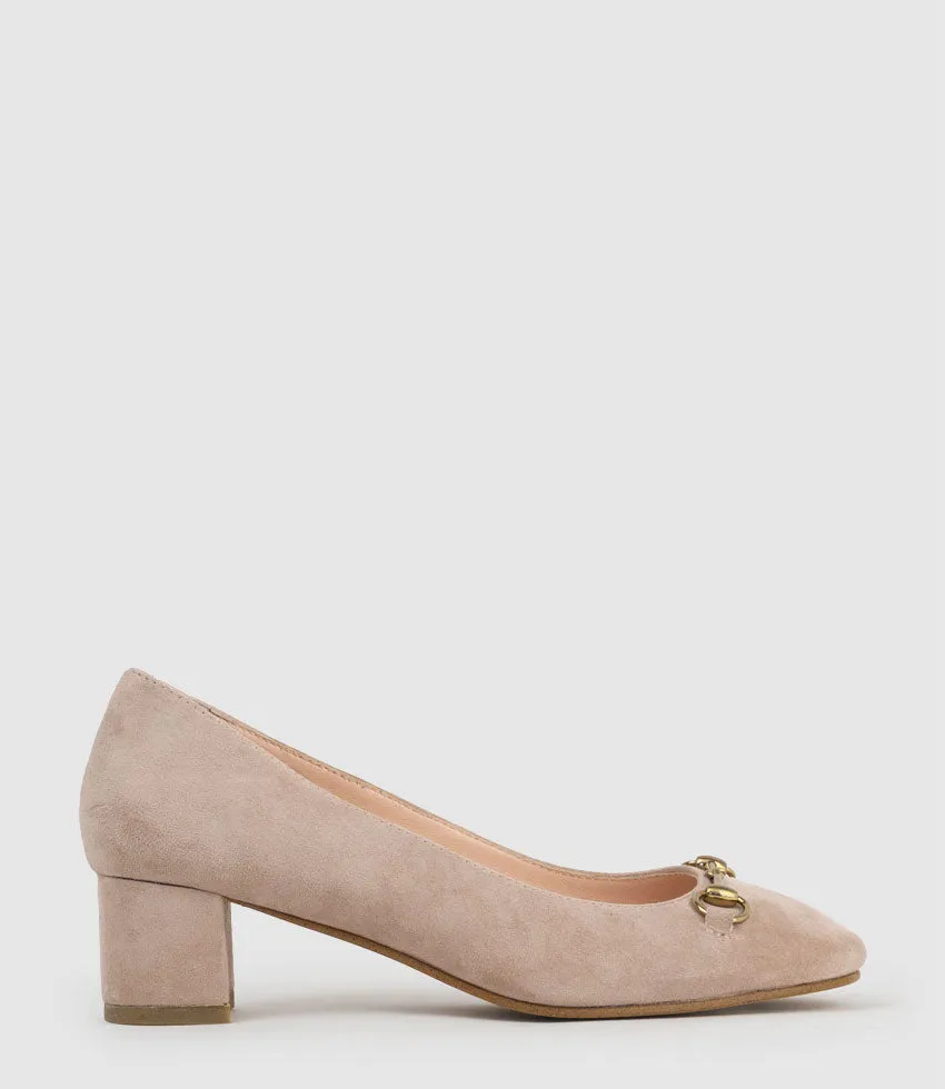 CELESTE45 Pump with Trim in Nude Suede sold by Edward Meller