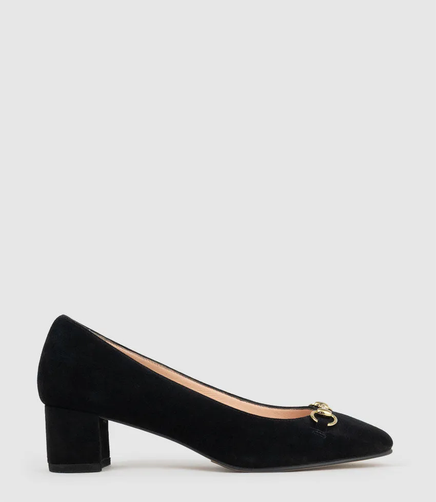 CELESTE45 Pump with Trim in Black Suede sold by Edward Meller