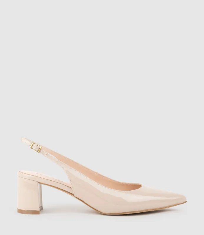 BARI55 Block Heel Slingback Pump in Blush Patent sold by Edward Meller