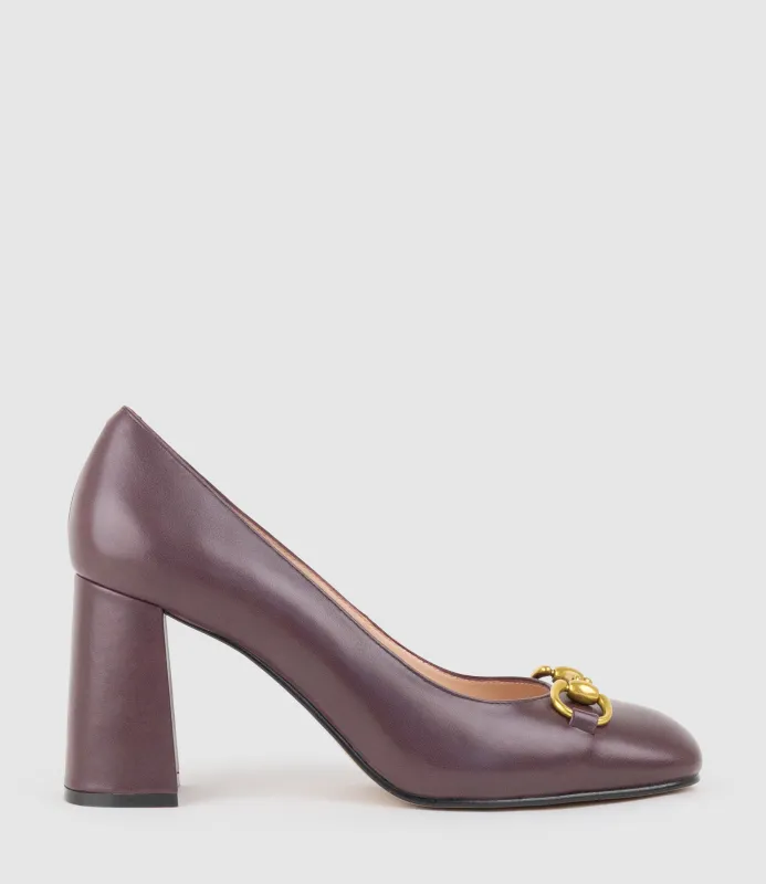 BAILEY85 Block Heel Pump with Trim in Bordeaux Calf made by Edward Meller