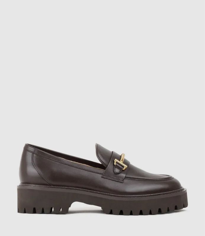 GAVREL Chunky Moccasin with Bar Trim in Chocolate Calf made by Edward Meller