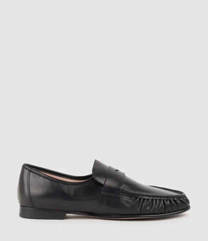 HYPER Ruched Moccasin in Black sold by Edward Meller