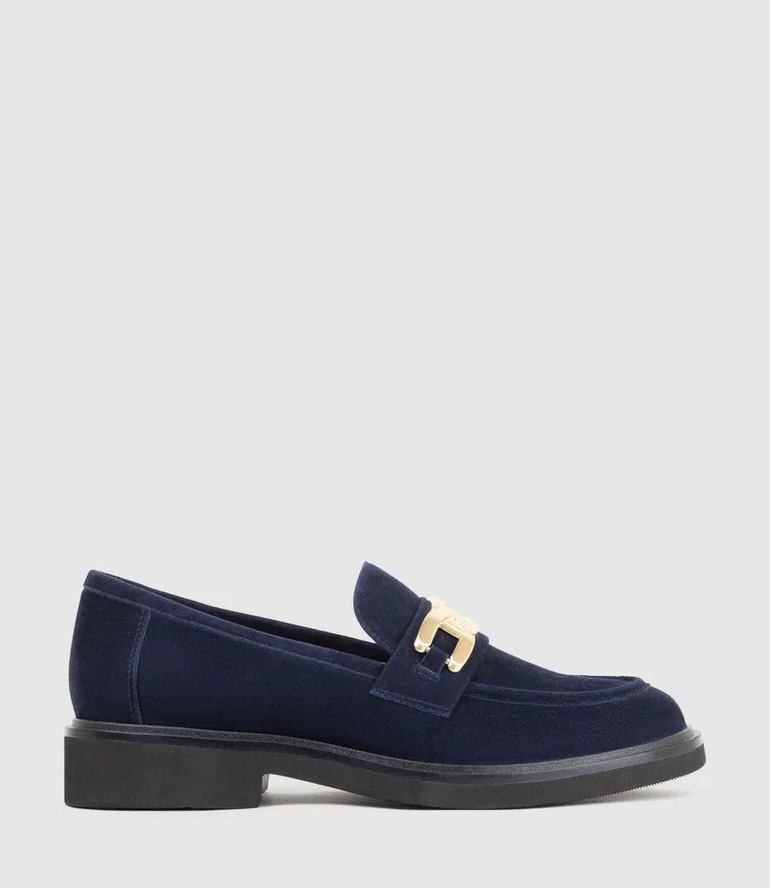 GARCON Moccasin with Trim in Navy Suede sold by Edward Meller