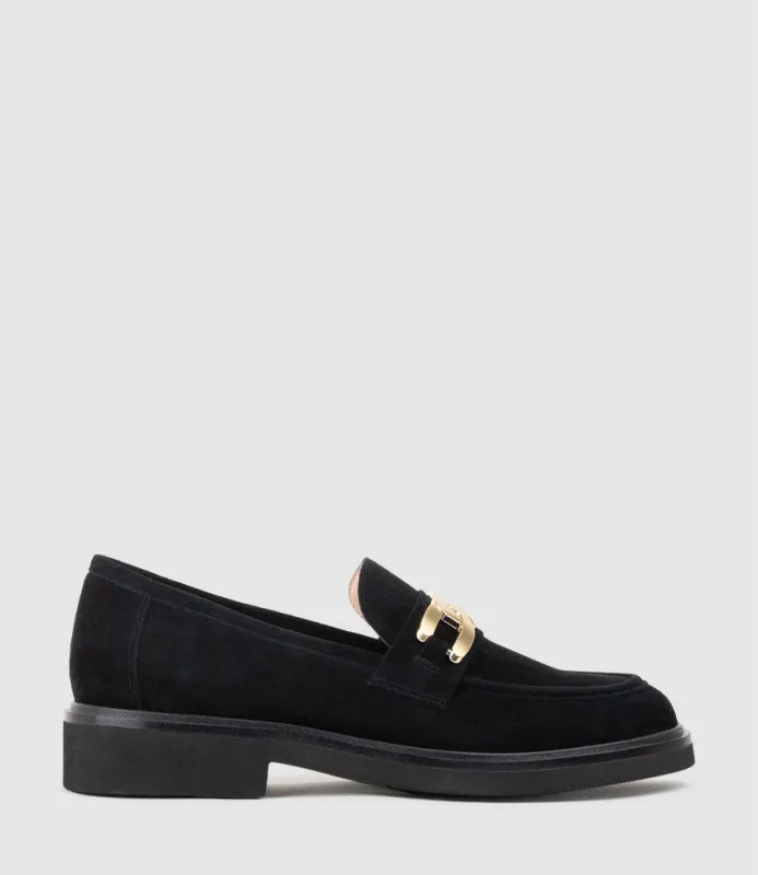 GARCON Moccasin with Trim in Black Suede sold by Edward Meller