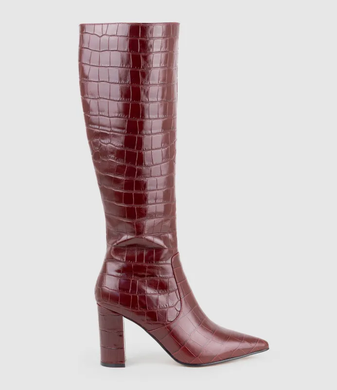 VAIN85 Knee High Boot in Wine Croc Print Calf sold by Edward Meller