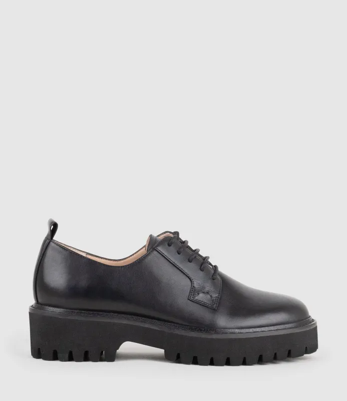 PATEO Lace Up on Chunky Sole in Black Calf made by Edward Meller