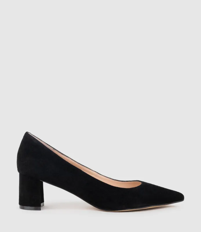 BETA55 Block Heel Pump in Black Suede sold by Edward Meller