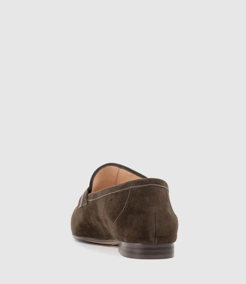 FAUSTINE Loafer with Asymmetrical Trim in Chocolate Suede sold by Edward Meller product image thumbnail 3