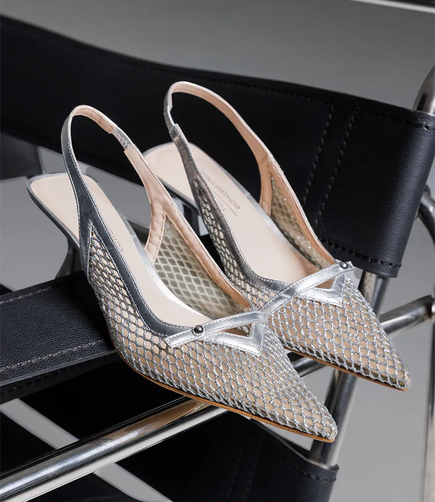 DAMSEL60 Mesh Slingback in Silver sold by Edward Meller product image thumbnail 2