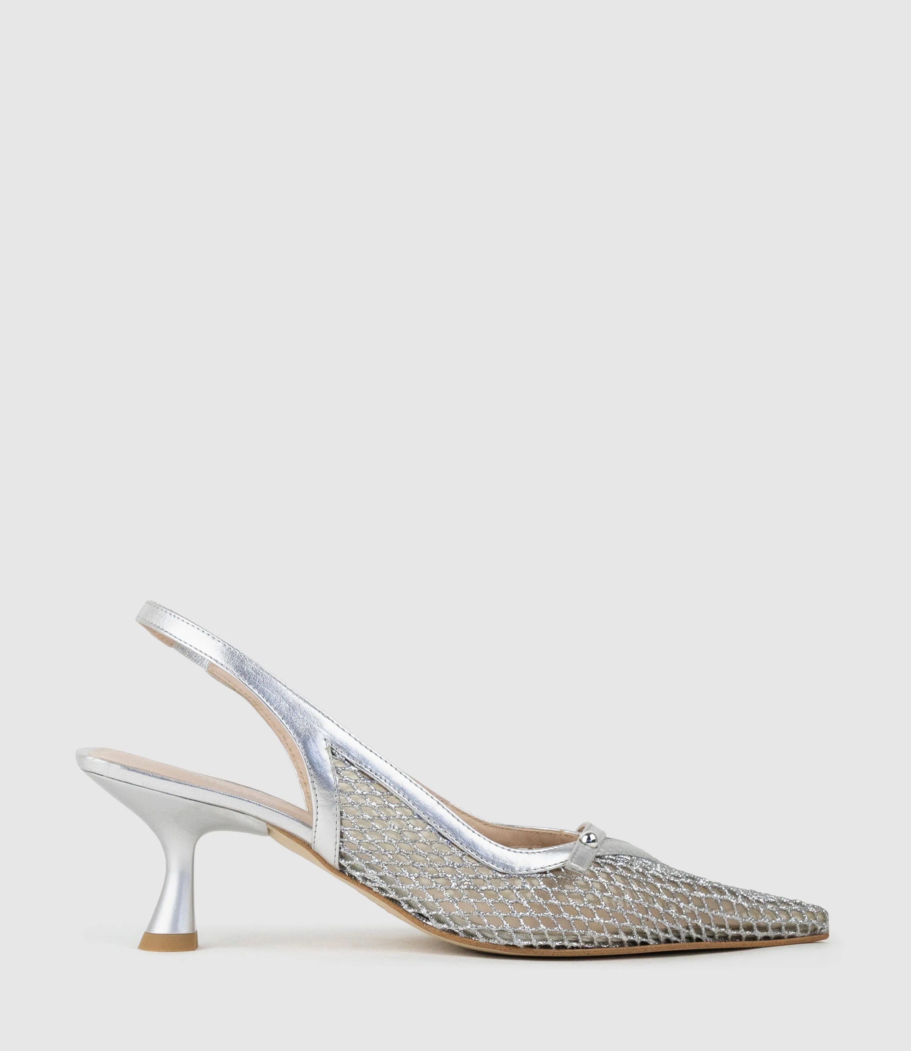 DAMSEL60 Mesh Slingback in Silver sold by Edward Meller