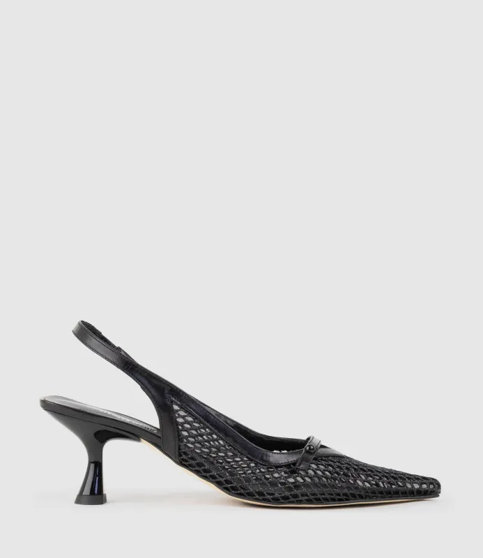 DAMSEL60 Mesh Slingback in Black made by Edward Meller