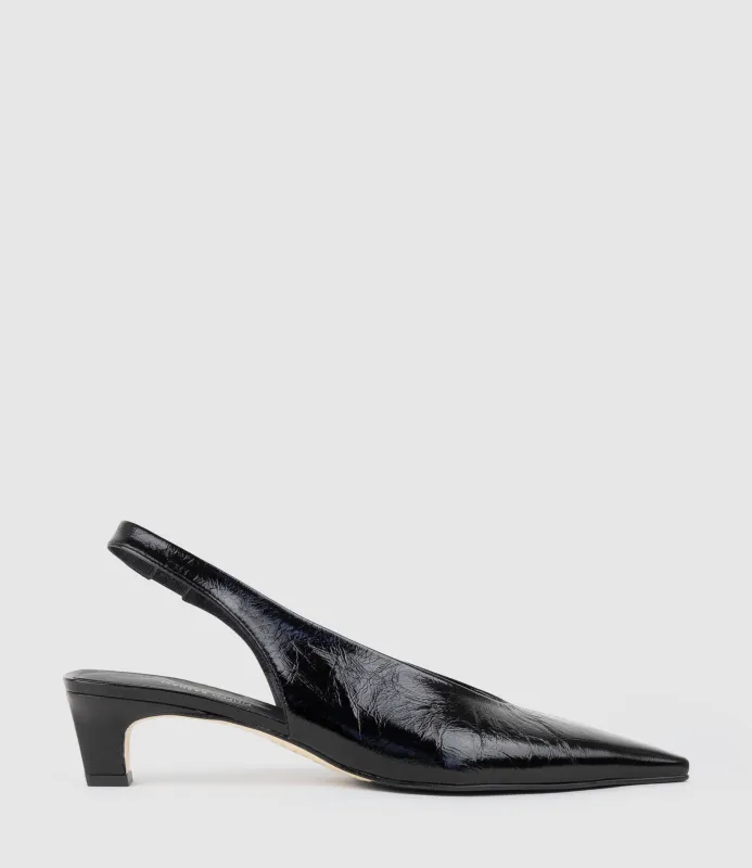 DIALA40 Choked Slingback in Black Crinkle Patent made by Edward Meller