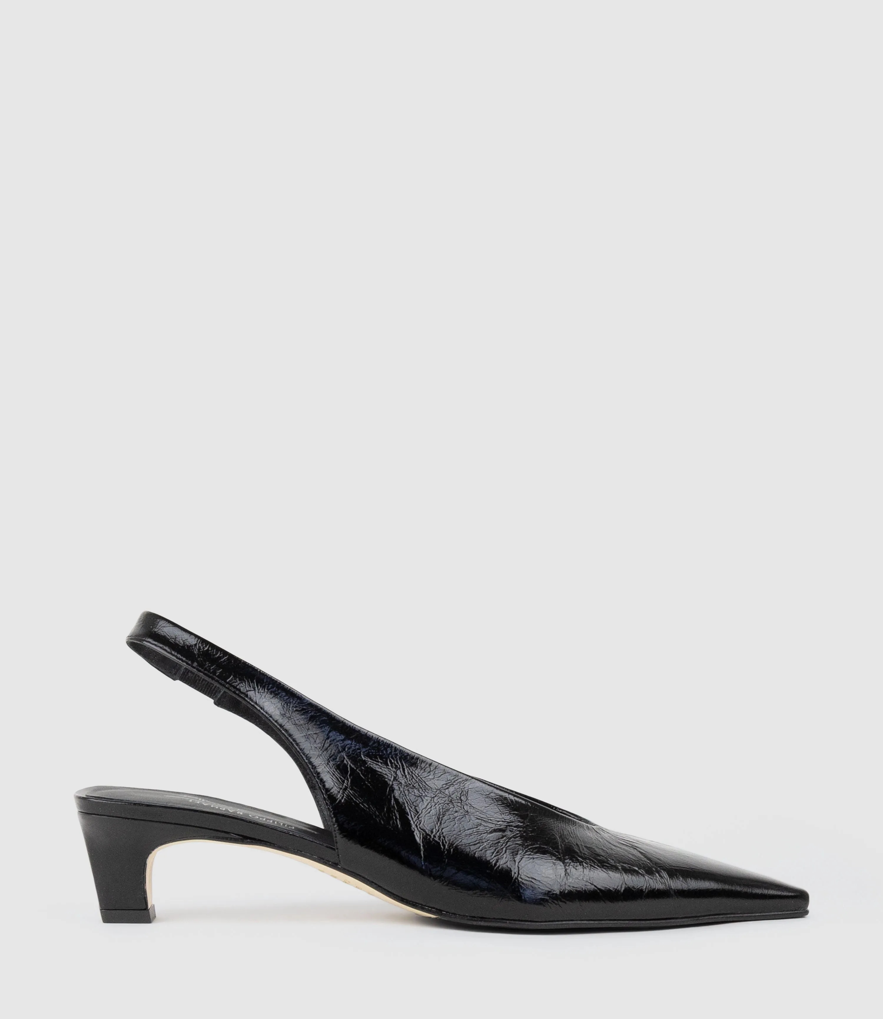 DIALA40 Choked Slingback in Black Crinkle Patent sold by Edward Meller