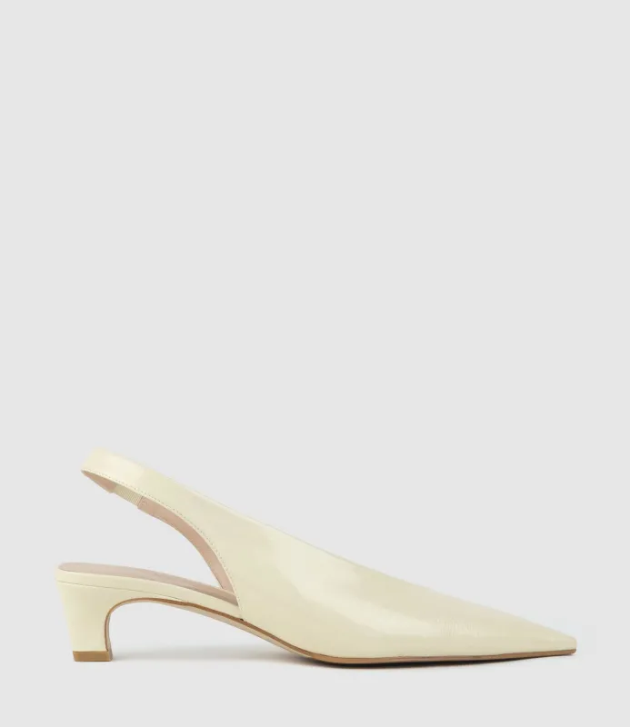 DIALA40 Choked Slingback in Offwhite Crinkle Patent made by Edward Meller