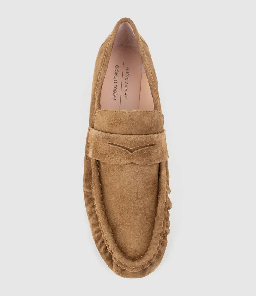 HYPER Ruched Moccasin in Tan Suede sold by Edward Meller product image thumbnail 4