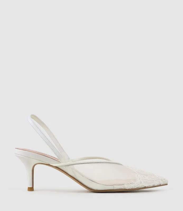 DESTINE60 Lace Front Mesh Slingback in White made by Edward Meller