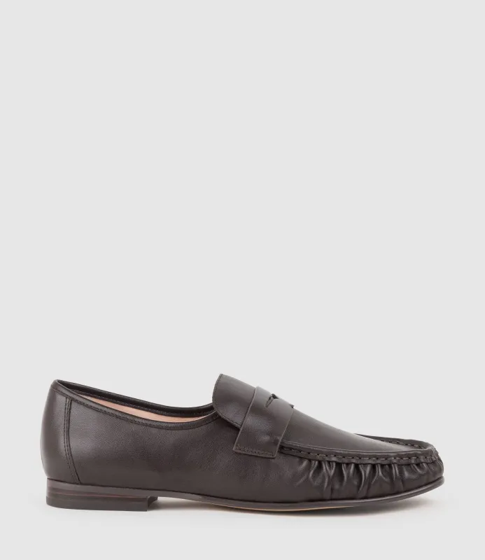 HYPER Ruched Moccasin in Chocolate made by Edward Meller