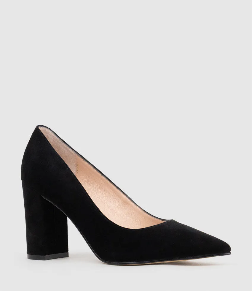 BRYNLEY85 Block Heel Pointed Pump in Black Suede sold by Edward Meller product image thumbnail 2