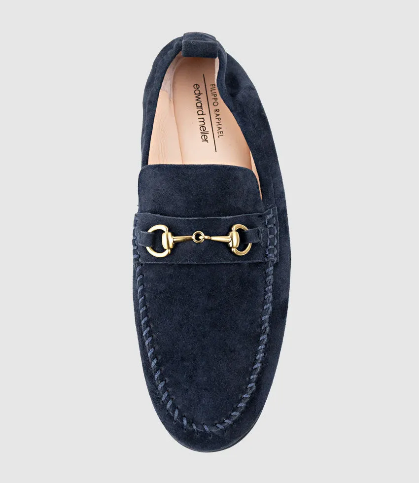 HARLOW Elastic Back Moccasin in Ink Suede sold by Edward Meller product image thumbnail 4