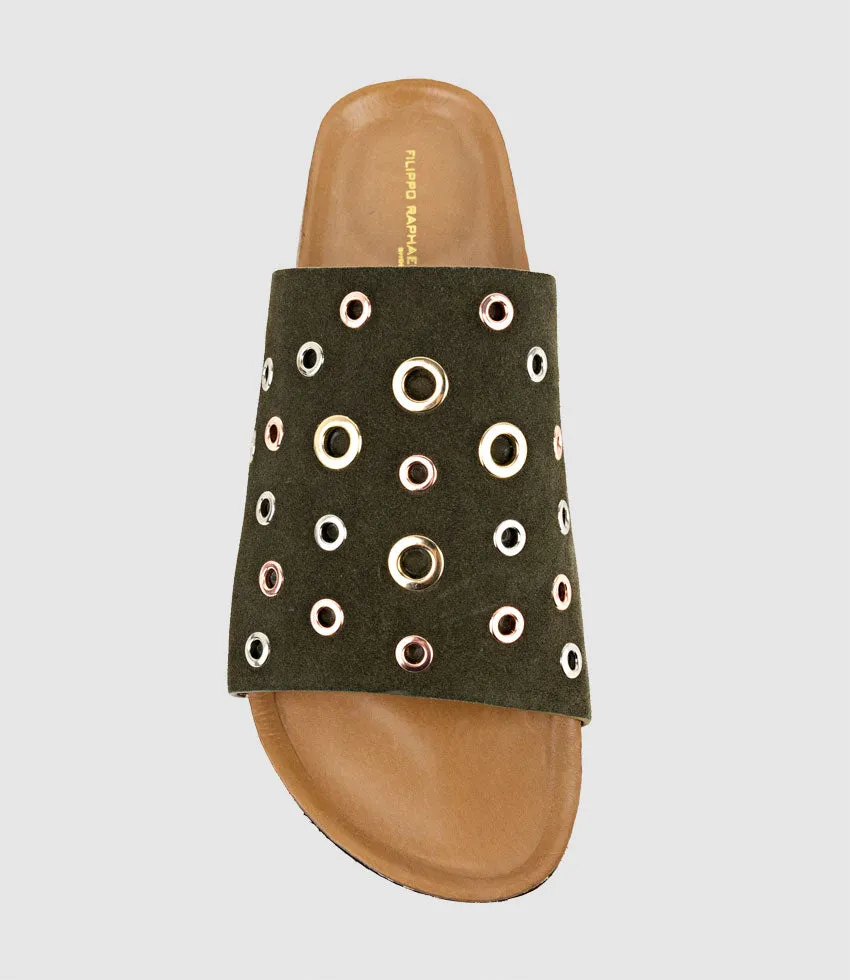 KUNE Slide with Eyelets in Forest Suede sold by Edward Meller product image thumbnail 4