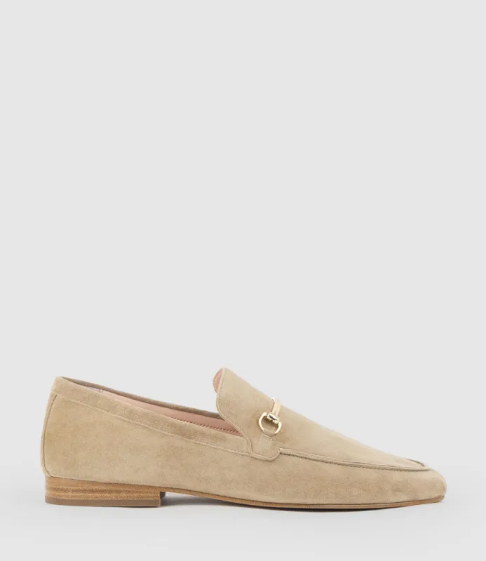 GARNET Moccasin with Bar Trim in Sahara Suede made by Edward Meller
