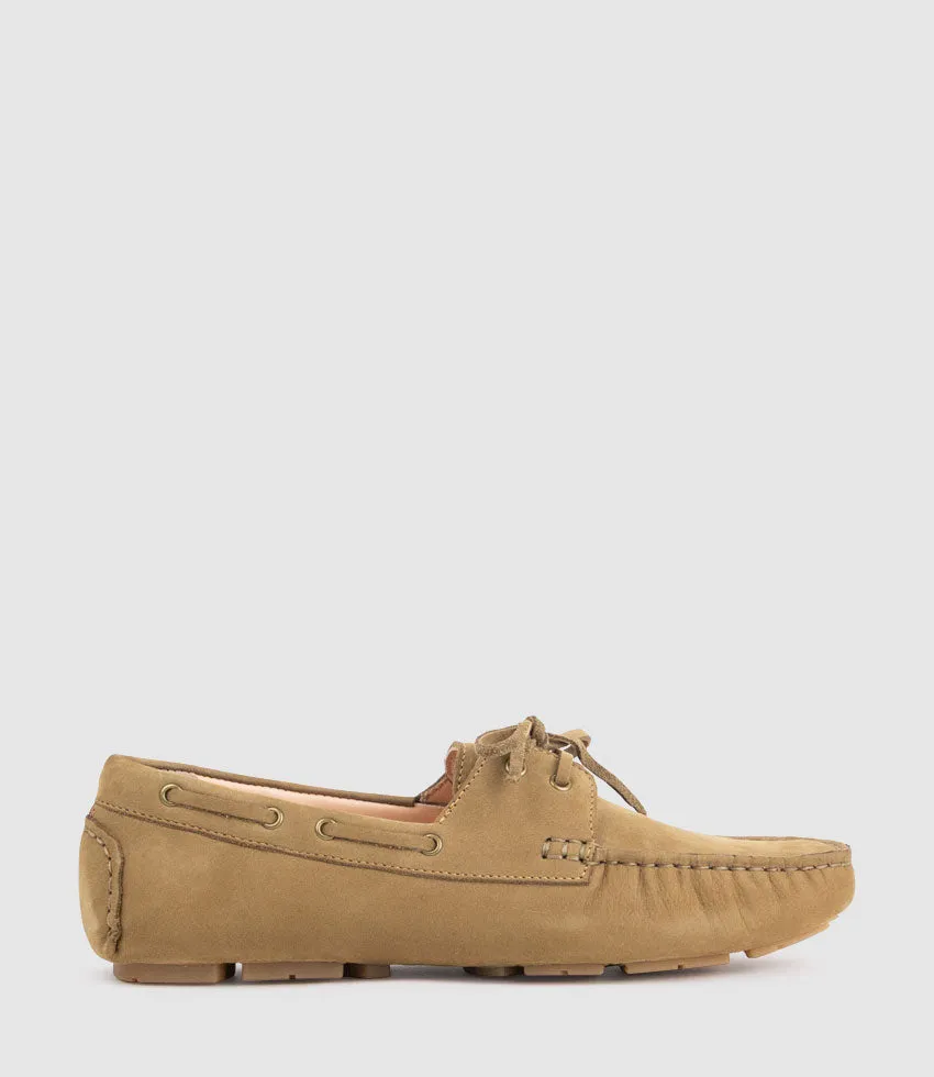 GANT Lace Up Moccasin in Camel Nubuck sold by Edward Meller