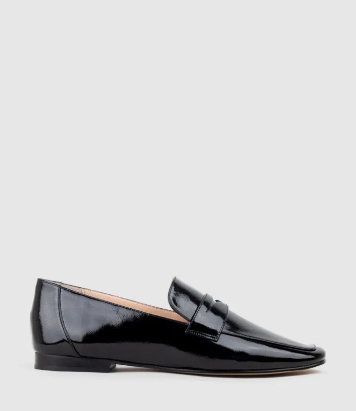 FAXON Loafer in Black Crinkle Patent made by Edward Meller