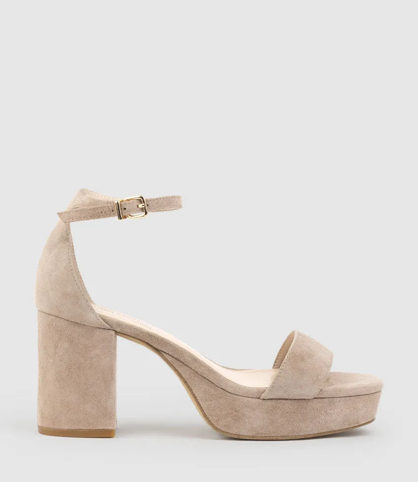RESDIN80 Single Strap Platform Sandal in Nude Suede sold by Edward Meller