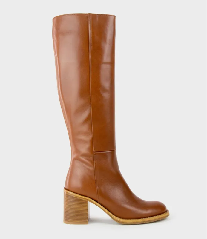 VENT Block Heel Knee High Boot in Tan sold by Edward Meller