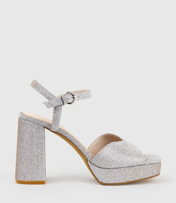RHIANA95 V Throat Platform Sandal in Silver Ritz sold by Edward Meller