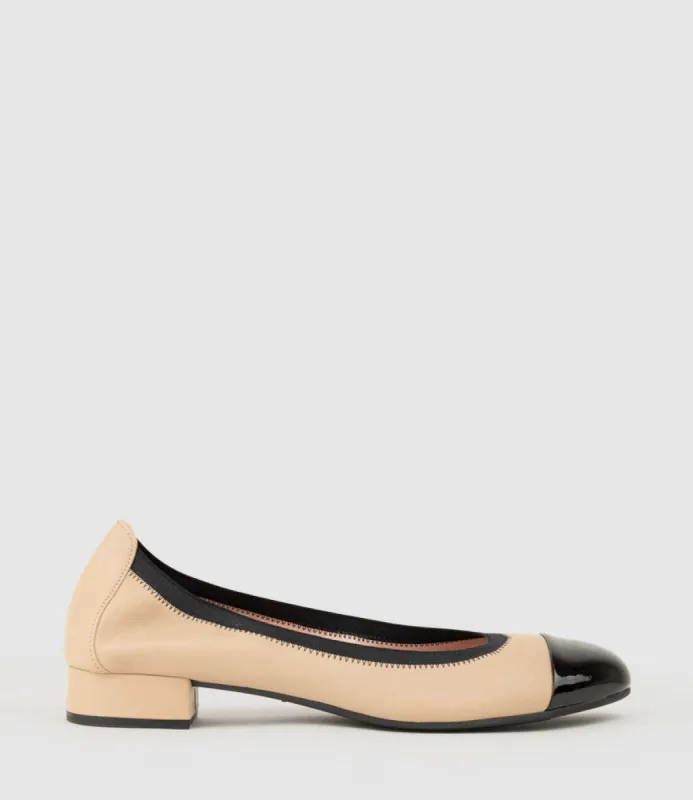ELSIE Cap Toe Elastic Throat Ballet in Nude & Black sold by Edward Meller