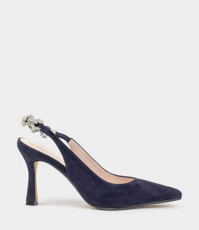 AZALIA85 Slingback Pump with Diamond Band in Navy Suede sold by Edward Meller