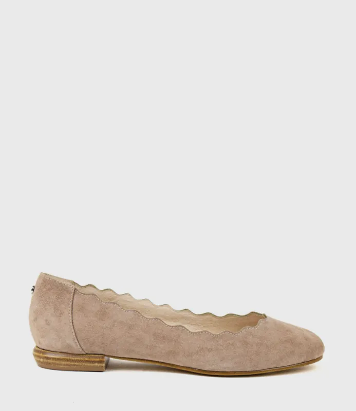 FARA Scalloped Ballet Flat in Nude Suede sold by Edward Meller